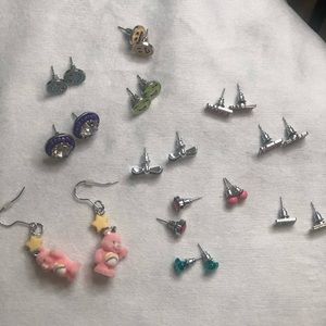 Lot of 12 kids earrings, 11 push back, one dangle pair, various styles